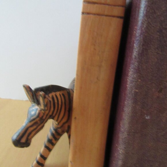 Vintage carved wood zebra & book bookends - library decor - AS IS - Picture 5 of 7